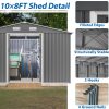 10X8 FT Outdoor Storage Shed, Metal Foundation & Lockable Doors, Tool Shed For Garden, Patio, Backyard, Lawn, Grey - Decindoor