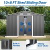 10X8 FT Outdoor Storage Shed, Metal Foundation & Lockable Doors, Tool Shed For Garden, Patio, Backyard, Lawn, Grey - Decindoor
