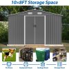 10X8 FT Outdoor Storage Shed, Metal Foundation & Lockable Doors, Tool Shed For Garden, Patio, Backyard, Lawn, Grey - Decindoor