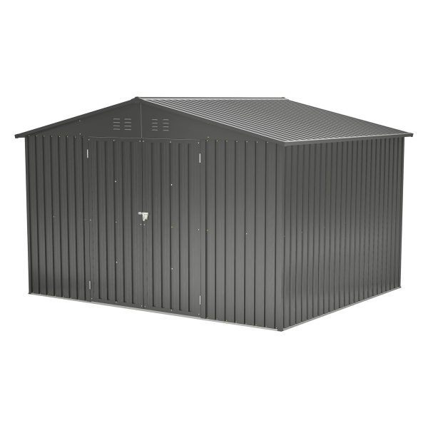 10X8 FT Outdoor Storage Shed, All Weather Metal Sheds With Lockable Doors, Tool Shed For Garden, Patio, Backyard, Lawn, Black - Decindoor