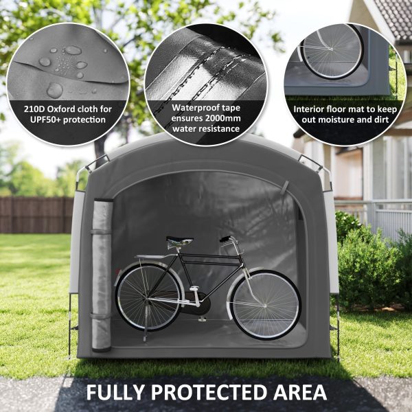 Bike Storage Shed Tent, Portable And Waterproof With 210D Oxford Fabric And Carry Bag For 3 - 4 Bicycles, Dark Gray - Decindoor