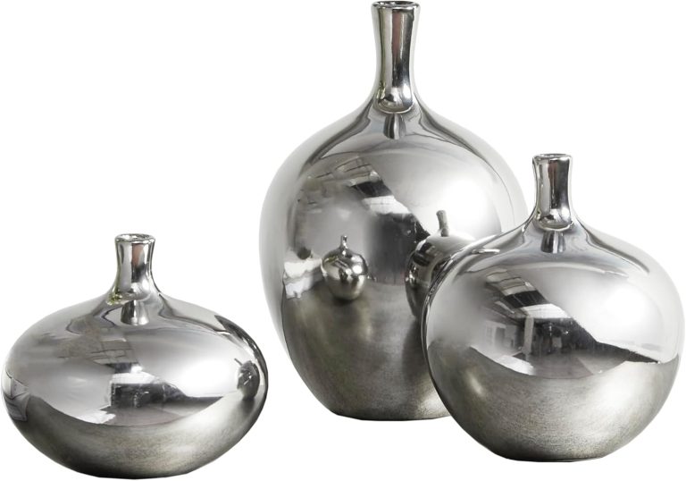 Madison Park Signature Ansen Handmade Ceramic Vase Set 3-Piece Silver Metallic