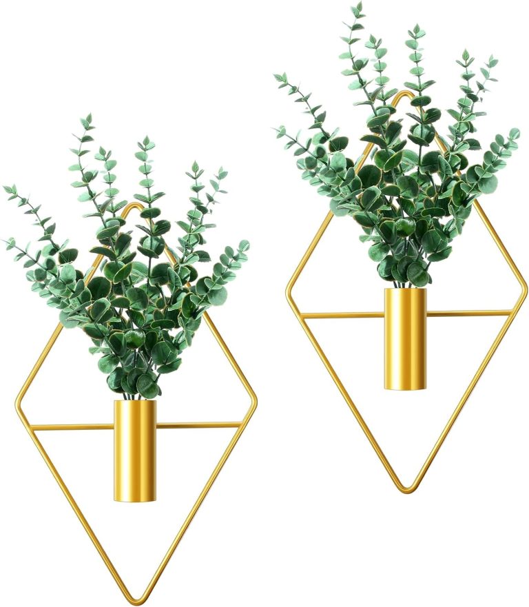 Gold Wall Hanging Planter Set with Artificial Eucalyptus Plants