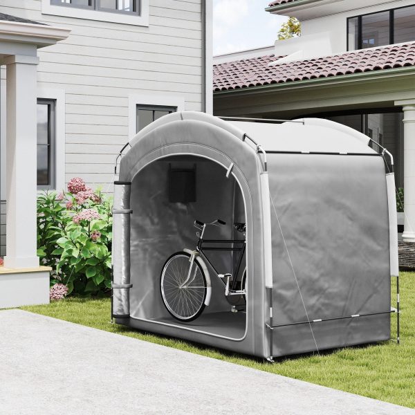 Bike Storage Shed Tent, Portable And Waterproof With 210D Oxford Fabric And Carry Bag For 3 - 4 Bicycles, Dark Gray - Decindoor