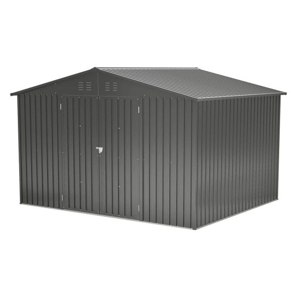 LMcenter's 10X8 FT Outdoor Storage Shed, All Weather Metal Sheds With Lockable Doors, Tool Shed For Garden, Patio, Backyard, Lawn, Black